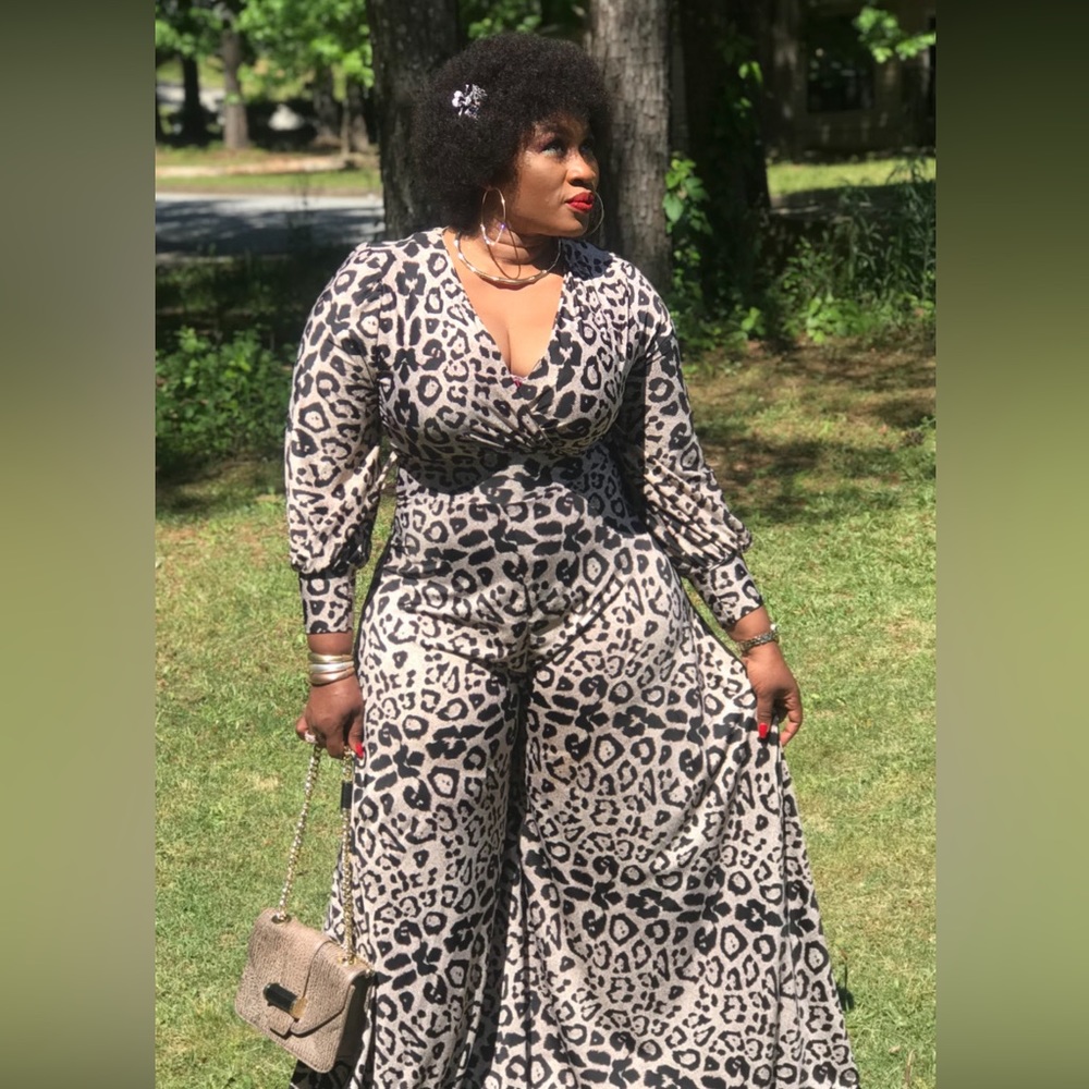 Leopard print wide leg jumpsuit